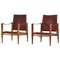 Red Leather and Ash Safari Lounge Chairs by Kaare Klint for Rud Rasmussen, 1950s, Set of 2 1