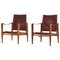 Red Leather and Ash Safari Lounge Chairs by Kaare Klint for Rud Rasmussen, 1950s, Set of 2, Image 1