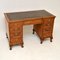 Antique Burr Walnut Pedestal Desk with Leather Top 1