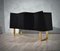 Italian Brass and Black Wood Sideboard, 1970s 3