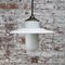 Vintage White Enamel, Opaline Glass, Porcelain & Brass Pendant Lamp, Image 6