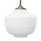 Lampe à Suspension Mid-Century en Verre Opalin Blanc Mat avec Plateau en Laiton 1