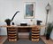 Escritorio de oficina italiano de chapa de madera de brezo, nogal y acero, Imagen 3