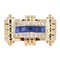 Tank Style Blue and White Sapphires 18 Karat Yellow Gold Ring 1