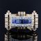 Tank Style Blue and White Sapphires 18 Karat Yellow Gold Ring 3