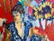 Blauer Sari und die Sonnenblume, Abstraktes Expressionistisches Ölgemälde, 2020 3