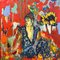 Pintura al óleo abstracta expresionista, Sari azul y el girasol, 2020, Imagen 1