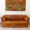 Vintage 3-Sitzer Ledersofa mit Details aus Messing in Kiefernholz Optik 6