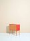 Scandinavian Red Leather & Wood Commode, 1960s, Image 1