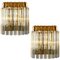 Venini Style Murano Glass and Gilt Brass Sconces With Grey Stripe, Italy, Set of 2 1