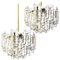 Large Modern Three-Tiered Brass Ice Glass Chandeliers by J.t. Kalmar for Isa, Set of 2 1