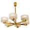 Brass and Structured Opaque and Clear Glass Chandelier, 1960s 1