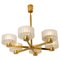 Brass and Structured Opaque and Clear Glass Chandelier, 1960s, Image 1