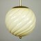 Vintage Art Deco Glass Ball & Brass Pendant Lamp, 1940s 4