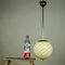 Vintage Art Deco Glass Ball & Brass Pendant Lamp, 1940s 5