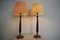 Lampade Hats in mogano, ottone e cotone di Abat Jour, anni '50, set di 2, Immagine 16