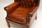 Antique Deep Buttoned Leather Wing Back Armchair, Image 6