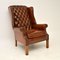 Antique Deep Buttoned Leather Wing Back Armchair, Image 1
