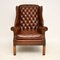 Antique Deep Buttoned Leather Wing Back Armchair, Image 2