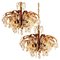 Crystal Glass Gilt Brass 6-Light Chandeliers from Palwa, 1960s, Set of 2 1