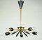 Sputnik Lampe aus Messing und schwarzer Spider Hängelampe, 1950er 1