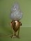 Small Vintage Bronze Table Lamp with Torch Glass 1