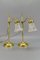 Lampes de Bureau Vintage en Laiton et en Verre Givré, Set de 2 1