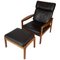 Easy Chair with Stool in Teak Upholstered with Black Leather by Arne Vodder for Komfort, Set of 2, Image 1