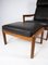 Easy Chair with Stool in Teak Upholstered with Black Leather by Arne Vodder for Komfort, Set of 2 3