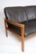 Teak Three Seater Sofa Upholstered with Black Leather by Arne Vodder for Komfort 4