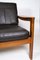 Teak Three Seater Sofa Upholstered with Black Leather by Arne Vodder for Komfort 6