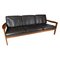 Teak Three Seater Sofa Upholstered with Black Leather by Arne Vodder for Komfort 1