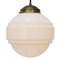 Lampe à Suspension Mid-Century en Verre Opalin Blanc avec Plateau en Laiton 3