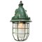 Vintage Industrial Green Aluminum & Clear Ribbed Glass Pendant Lamp 1
