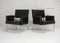 Black Leatherette Armchairs with Stainless Steel Legs, France, 1970s, Set of 2 1