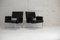 Black Leatherette Armchairs with Stainless Steel Legs, France, 1970s, Set of 2 3