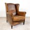 Vintage Worn Sheep Leather Wingback Armchair 1