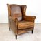 Vintage Worn Sheep Leather Wingback Armchair 15