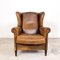 Vintage Worn Sheep Leather Wingback Armchair 7
