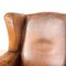 Vintage Worn Sheep Leather Wingback Armchair 10