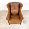 Fauteuil à Oreilles Vintage en Cuir Mouton usé 8