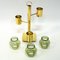 Norwegian Brass Candleholder with 3 Arms & Green Glass from Colseth, 1960s 7