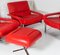 Mid-Century Pieff Gamma Red Leather Tubular Chrome Suite with Swivel Chairs, Armchairs and Footstool, Set of 5 32