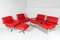 Mid-Century Pieff Gamma Red Leather Tubular Chrome Suite with Swivel Chairs, Armchairs and Footstool, Set of 5 1