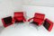 Mid-Century Pieff Gamma Red Leather Tubular Chrome Suite with Swivel Chairs, Armchairs and Footstool, Set of 5 14