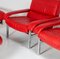 Mid-Century Pieff Gamma Red Leather Tubular Chrome Suite with Swivel Chairs, Armchairs and Footstool, Set of 5 30