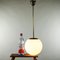 Art Deco or Bauhaus Style Brass & Opaline Glass Globe Pendant Lamp, 1940s 7