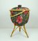 Dekorativer Näh- oder Strickkorb aus Bambus & Rattan mit buntem floralem Stoff, 1950er 1