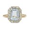 French Art Deco Aquamarine Diamond 18 Karat Yellow Gold Platinum Ring 1