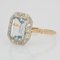 French Art Deco Aquamarine Diamond 18 Karat Yellow Gold Platinum Ring 6